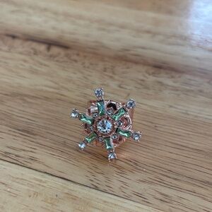 NWT-Vintage Gold-Tone Adjustable Ring with Green and Clear Stones
